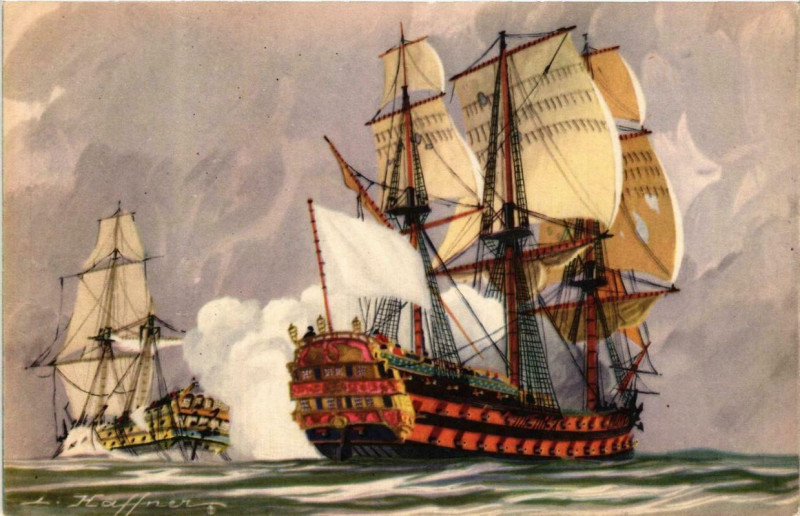 Carte postale ancienne Vaisseaux Le tir en enfilade Ships