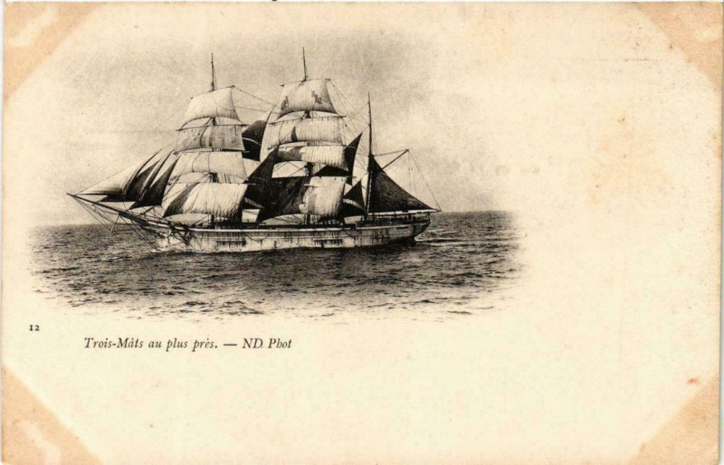 Carte postale ancienne Trois Mats au plus pres Ships