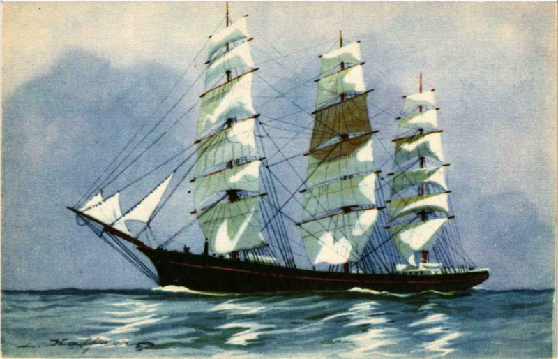 Carte postale ancienne Trois Mats franc Ships