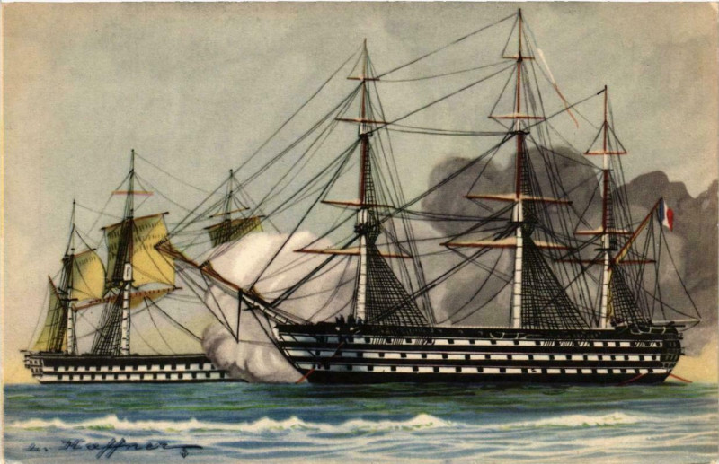 Carte postale ancienne Vaisseaux Combat a l'embossage Ships