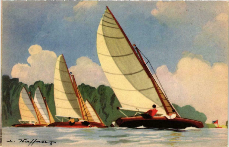 Carte postale ancienne Au plus pres du vent Yoles acrobatiques pour les lacs Ships