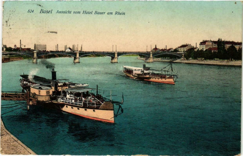 Carte postale ancienne Basel Aussicht vom Hotel Bauer am Rhein Ships