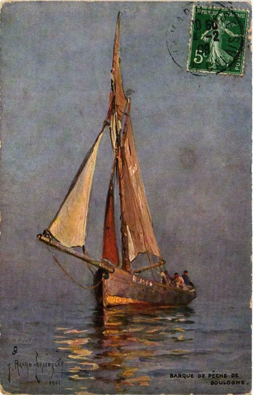 Carte postale ancienne Barque de Peche de Boulogne Ships