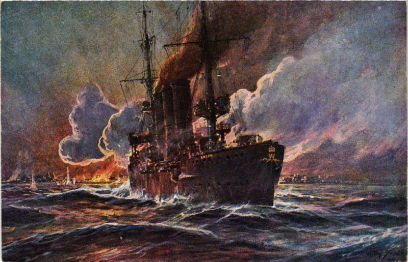 Carte postale ancienne Warships in a Battle Ships