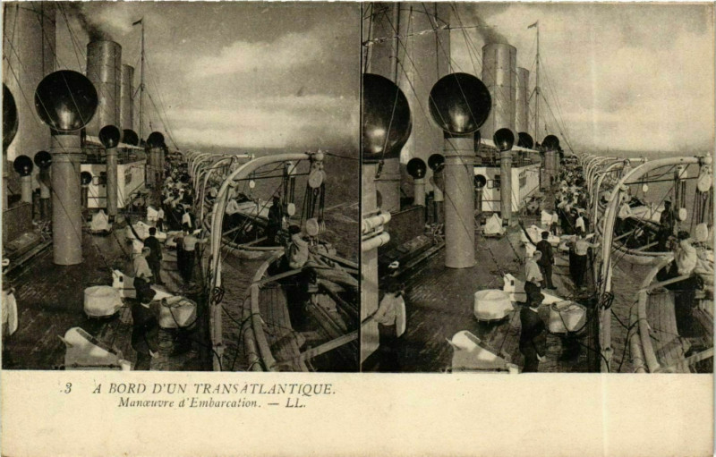 Carte postale ancienne Bord d'un Transatlantique Manoeuvre d'Embarcation Stereo Ships