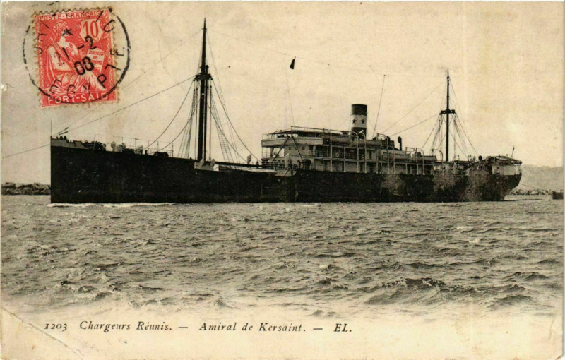 Carte postale ancienne Amiral de Kersaint - Chargeur Reunis Ships