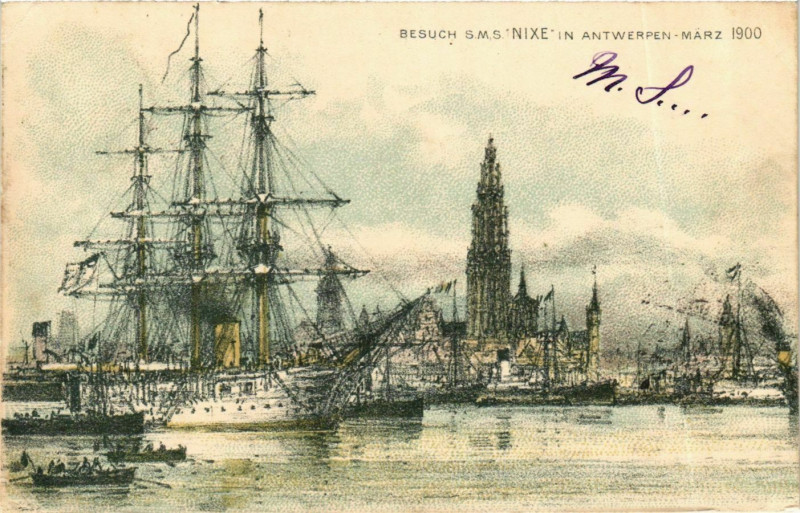Carte postale ancienne Besuch S.M.S. Nixe in Antwerpen 1900 Ships