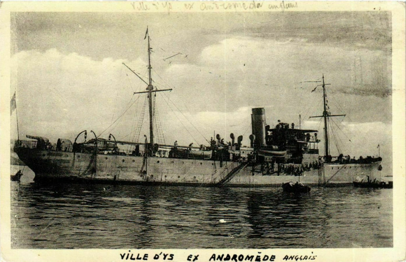 Carte postale ancienne Ville d'Ys ex Andromede Anglais Ships
