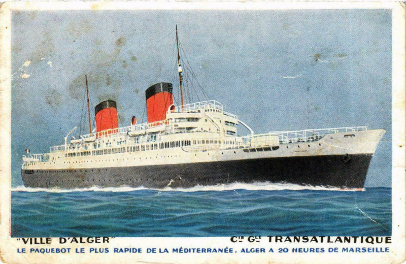 Carte postale ancienne Ville d'Alger - Cie Gle Transatlantique Ships