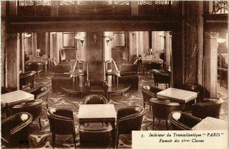 Carte postale ancienne Transatlantique Paris - Interieur - Fumoir Ships