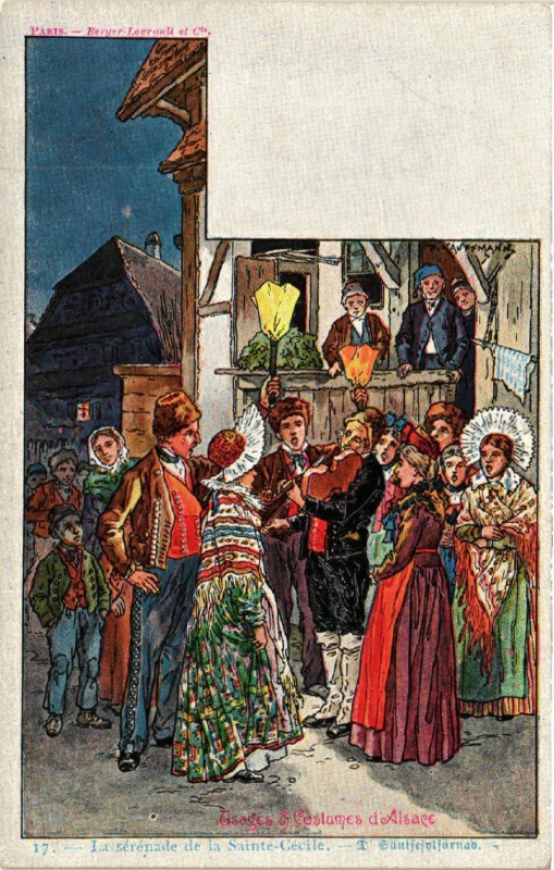 Carte postale ancienne Usages & Costumes d'Alsace - La Serenade - Folklore - Types