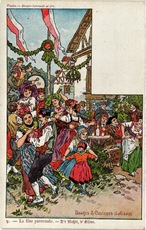 Carte postale ancienne Usages & Costumes d'Alsace - La fete patronale - Folklore - Types