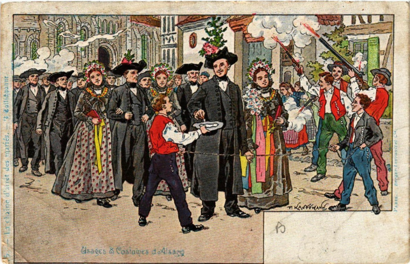 Carte postale ancienne Usages & Costumes d'Alsace - Folklore - Types
