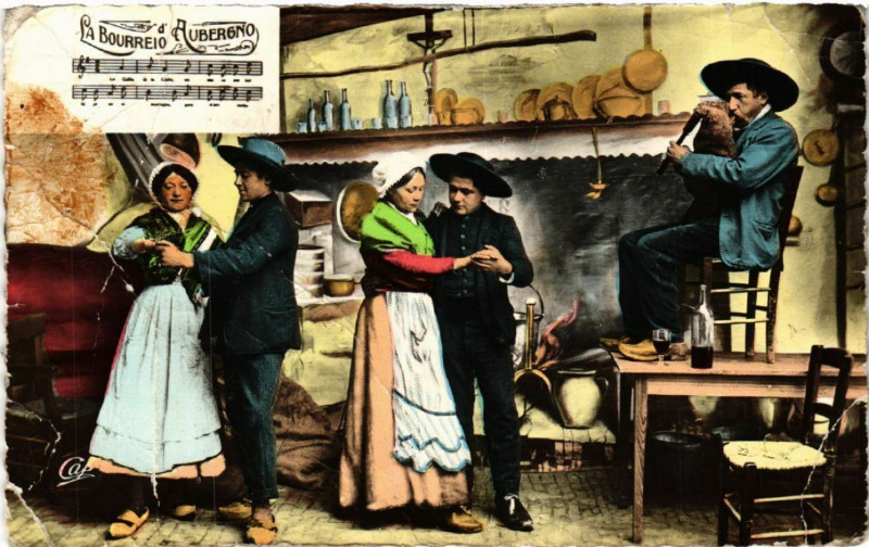 Carte postale ancienne Types d'Auvergne - La Bourrée - Folklore - Types