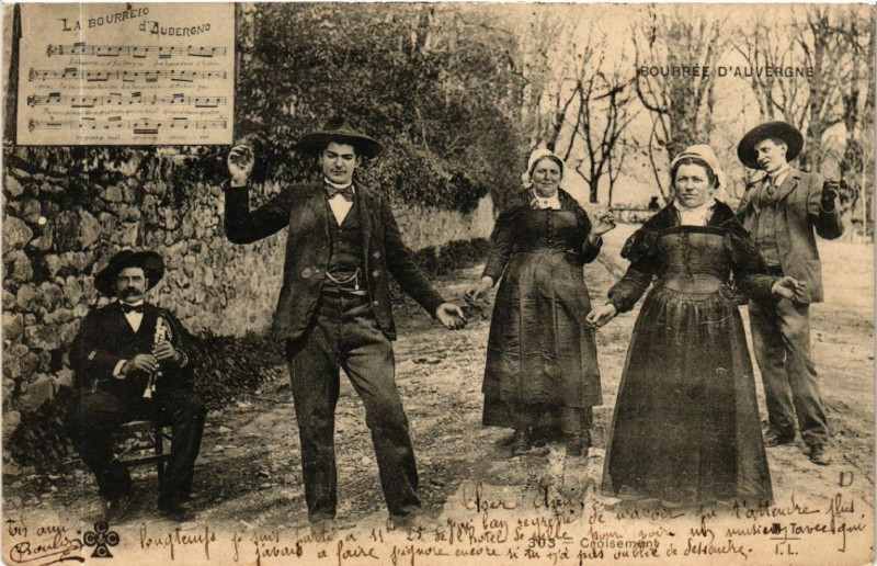 Carte postale ancienne Bourrée d'Aubergne - Croisement - Folklore - Types
