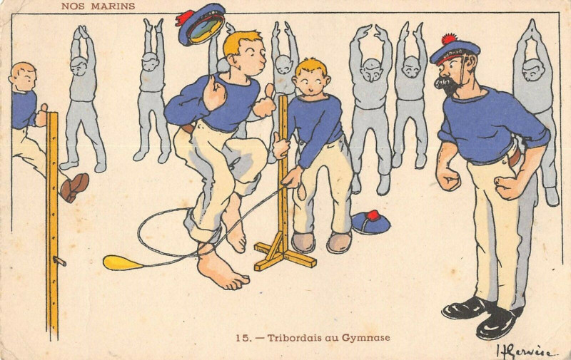 Carte postale ancienne Marine Francaise Illustrateur Gervese Tribordais Au Gymnase