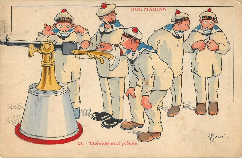 Carte postale ancienne Marine Francaise Illustrateur Gervese Theorie Aux Pieces