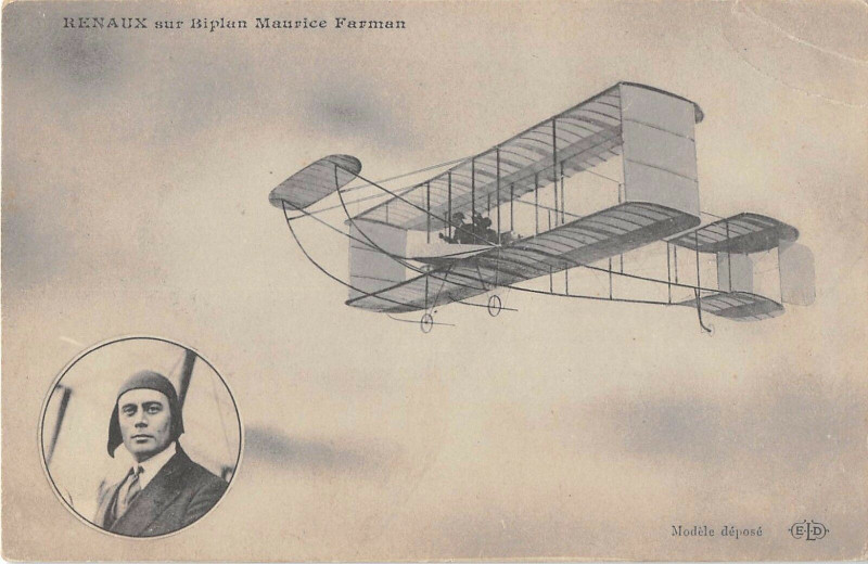 Carte postale ancienne Aviation Renaux Sur Biplan Maurice Farman