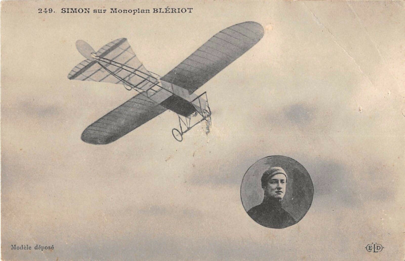 Carte postale ancienne Aviation Simon Sur Monoplan Bleriot