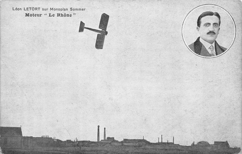 Carte postale ancienne Aviation Leon Letort Sur Monoplan Sommer Moteur Le Rhone