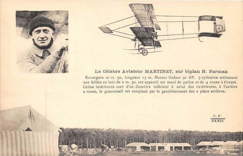 Carte postale ancienne Aviation Le Celebre Aviateur Martinet Sur Biplan Farman
