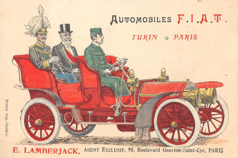 Carte postale ancienne Automobile Fiat Turin Paris Voiture Ancienne Cpa Publicitaire Publicite
