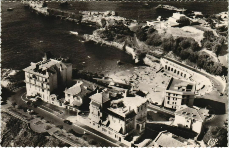 Carte postale ancienne Biarritz vue aerienne Port Vieux, Rocher de la Vierge France à Biarritz