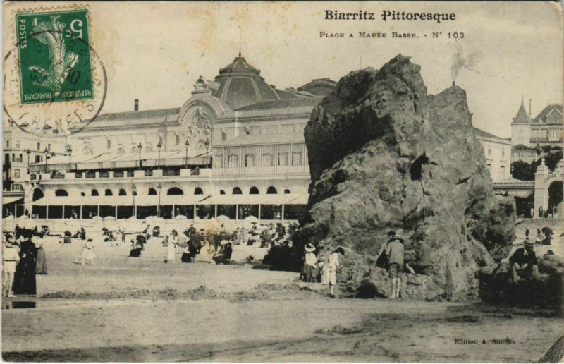 Carte postale ancienne Biarritz Plage a maree basse France à Biarritz