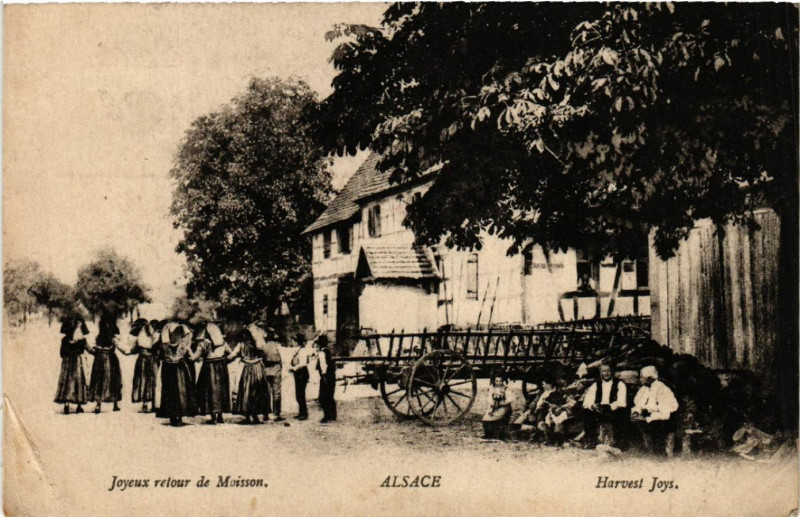 Carte postale ancienne Alsace - Joyeux retour de Moisson - Folklore - Types