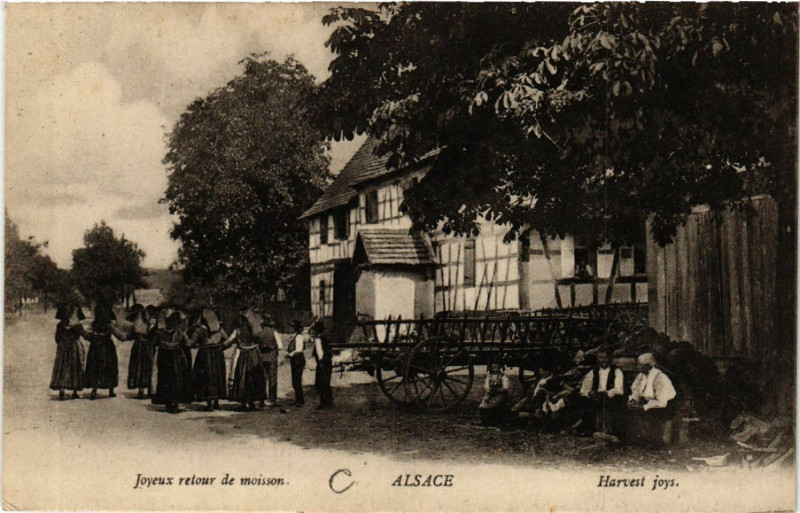 Carte postale ancienne Alsace - Joyeux retour de moisson - Folklore - Types