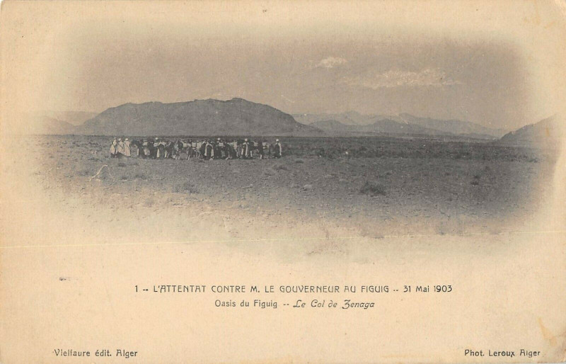 Carte postale ancienne Algeria attack against Governor at Figuig oasis collar of zenaga