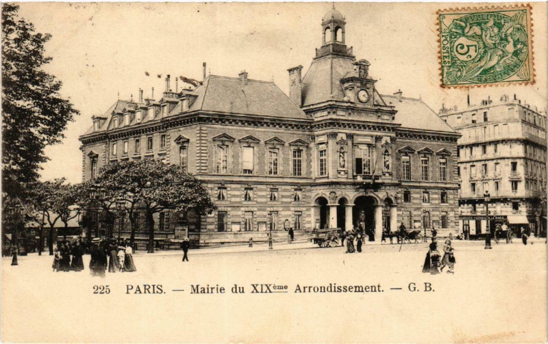 Carte postale ancienne Mairie du XIXème Arrondissement à Paris 19e