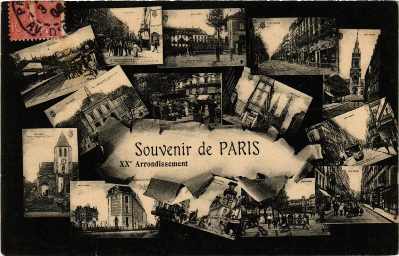 Carte postale ancienne Souvenir de Paris 20e Arrondissement à Paris 20e