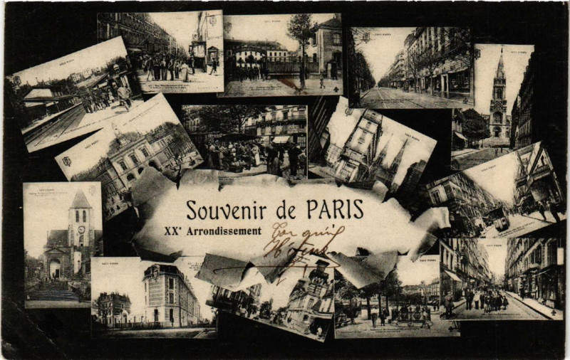 Carte postale ancienne Souvenir de Paris 20e Arrondissement à Paris 20e