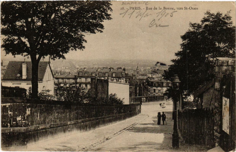 Carte postale ancienne Rue de la Bonne - vers Saint-Ouen à Paris 18e