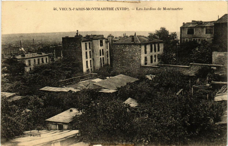 Carte postale ancienne Les Jardins de Montmartre à Paris 18e