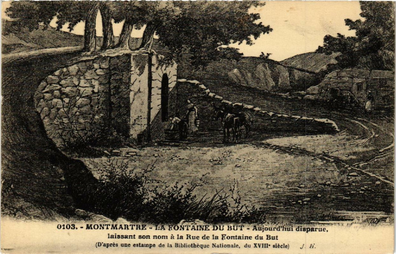 Carte postale ancienne Montmartre - La Fontaine du But à Paris 18e