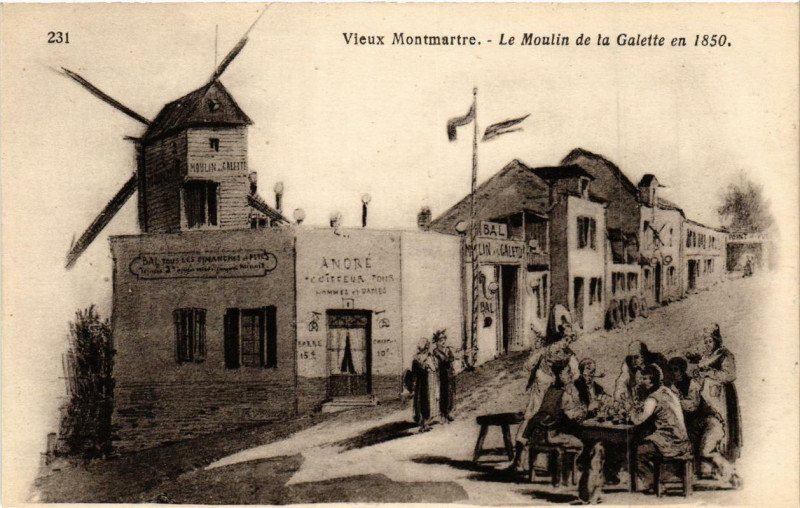 Carte postale ancienne Vieux Montmartre - Le Moulin de la Galette en 1850 à Paris 18e