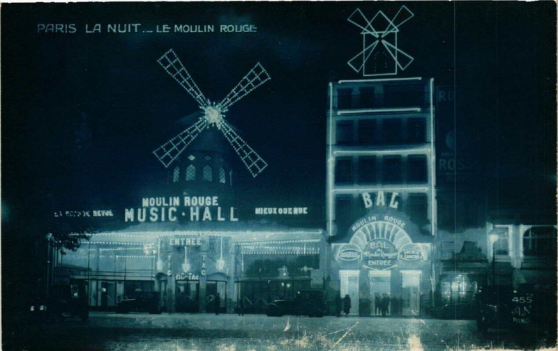 Carte postale ancienne La Nuit - Le Moulin Rouge à Paris 9e