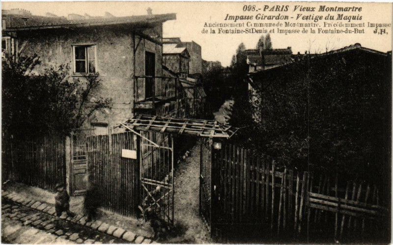 Carte postale ancienne Vieux-Montmartre - Impasse Girardon - Vestiges du Maquis à Paris 18e