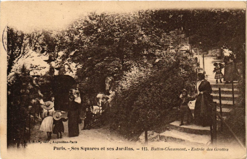Carte postale ancienne Buttes-Chaumont - Entrée des Grottes à Paris 19e