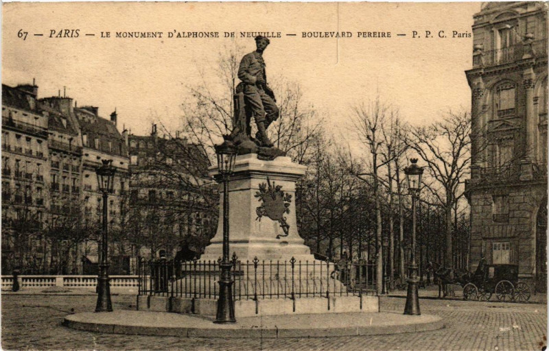 Carte postale ancienne Le Monument d'Alphonse de Neuville - Boulevard Pereire à Paris 17e