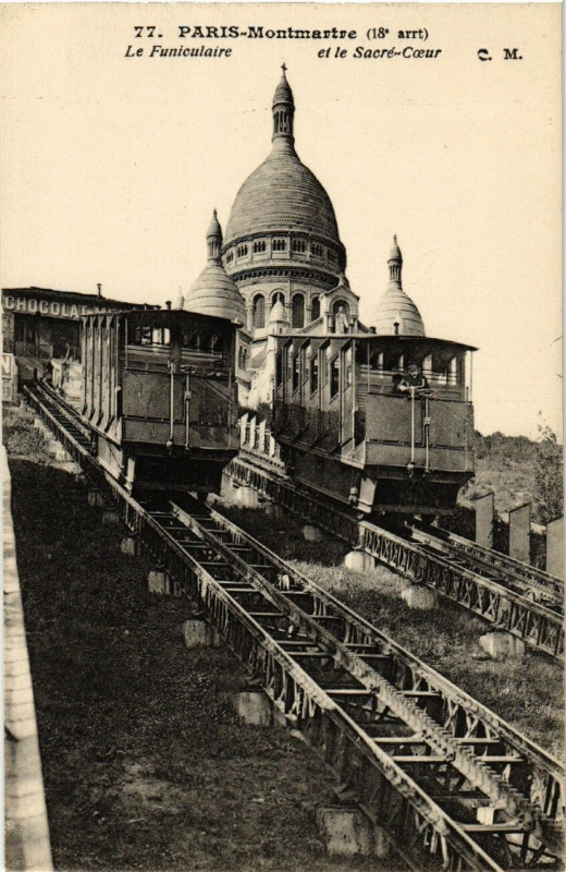 Carte postale ancienne Montmartre - Le Funiculaire et Sacré-Coeur à Paris 18e