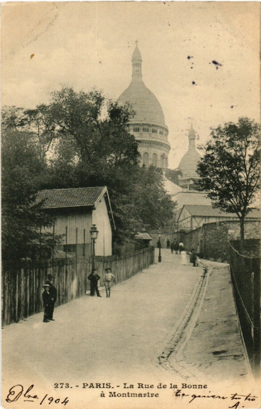 Carte postale ancienne La Rue de la Bonne à Montmartre à Paris 18e