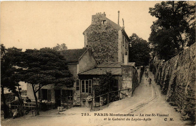 Carte postale ancienne La Rue Saint-Vincent et le Cabaret du Lapin-Agile à Paris 18e