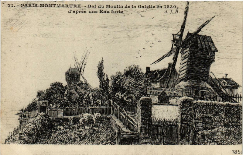 Carte postale ancienne Bal du Moulin de la Galette en 1830 à Paris 18e