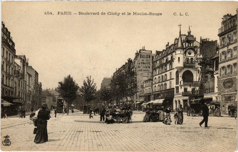Carte postale ancienne Boulevard de Clichy et le Moulin-Rouge à Paris 9e