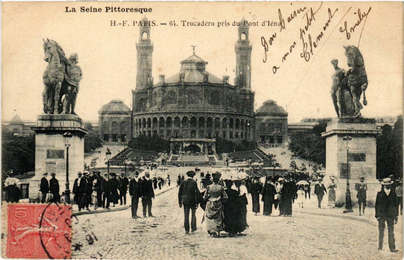 Carte postale ancienne Trocadéro pris du Pont d'Iéna à Paris 7e
