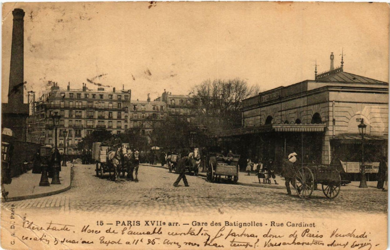 Carte postale ancienne Gare des Batignolles - Rue Cardinet à Paris 17e