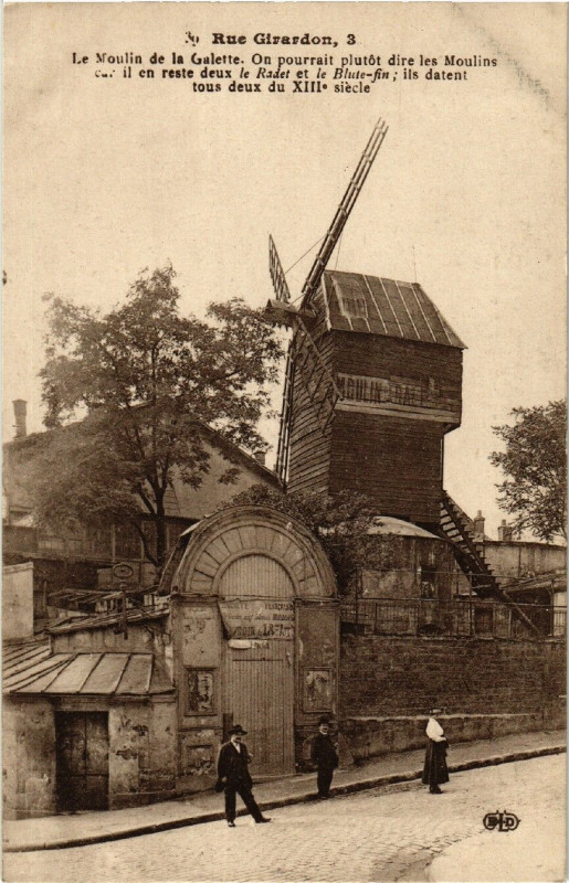 Carte postale ancienne Rue Girardon, 3 - Le Moulin de la Galette à Paris 18e